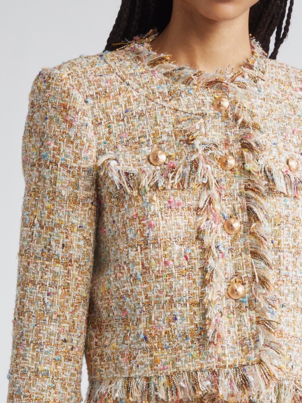 Cinq A Sept Tweed Fringe Button Jacket & Skirt Set  Multi-Neutral size S and 6